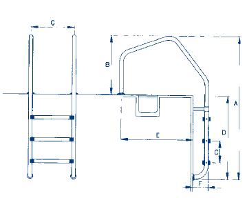Размеры лестницы для переливных бассейнов Overflow 1000 3 ступени, с накладками, верхняя ступень сдвоенная, AISI 316 Арт. 0751